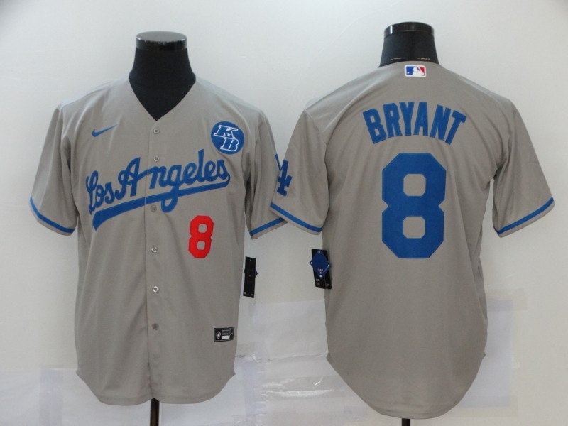 Men's Los Angeles Dodgers Kobe Bryant #8 Gray Baseball Jersey